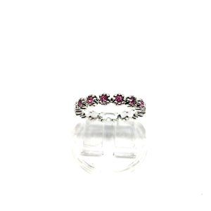 Women's Ring Size 7 Flower Band Pink Faux Stones Stackable Silver Tone